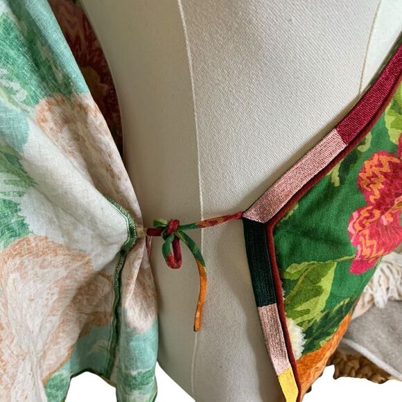 Farm Rio x Anthropologie Puff Sleeve Wrap Top Belted Tropical Colorful Large New - Picture 8 of 16